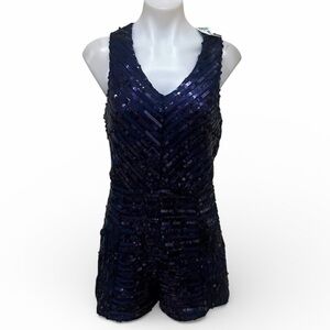 Papaya Blue Sequin Romper Juniors M Party Back Zip NWT